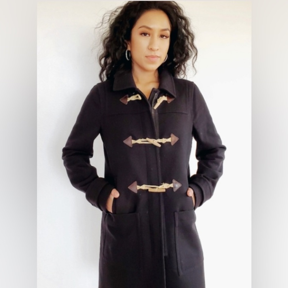 J. Crew Melton Wool Duffle Toggle Coat. Black . Wooden toggles closure. $249